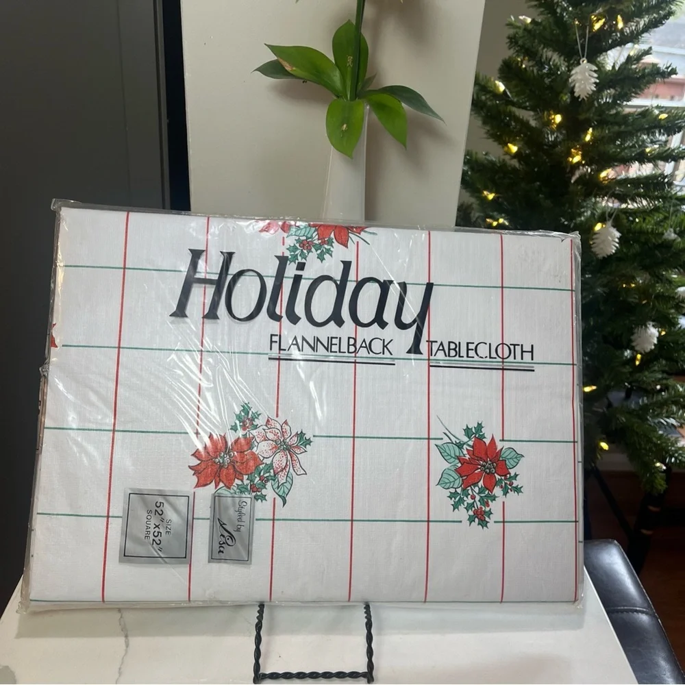 Vintage Holiday Flannelback Tablecloth “Styled by Lisa” 52 x 52, Christmas NWT